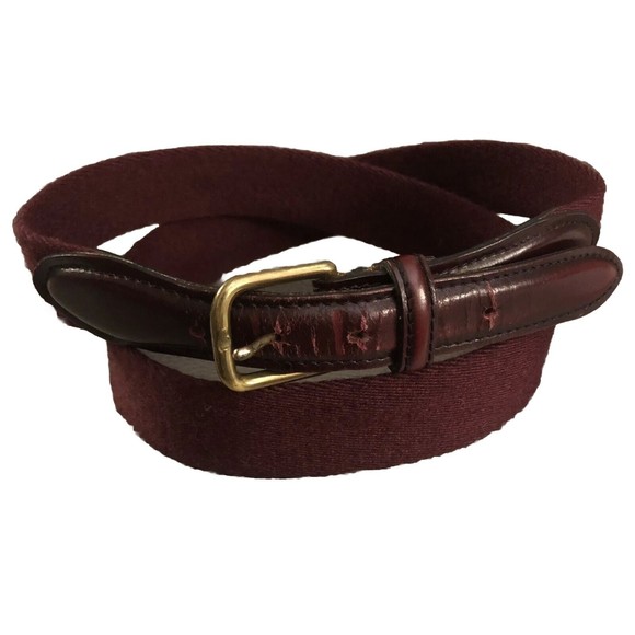 Cole Haan Accessories - Cole Haan Adjustable Cotton Dark Red/Brown Belt Women's Size 36 Brass Buckle